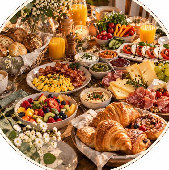 Brunch mit Croissants und Obst